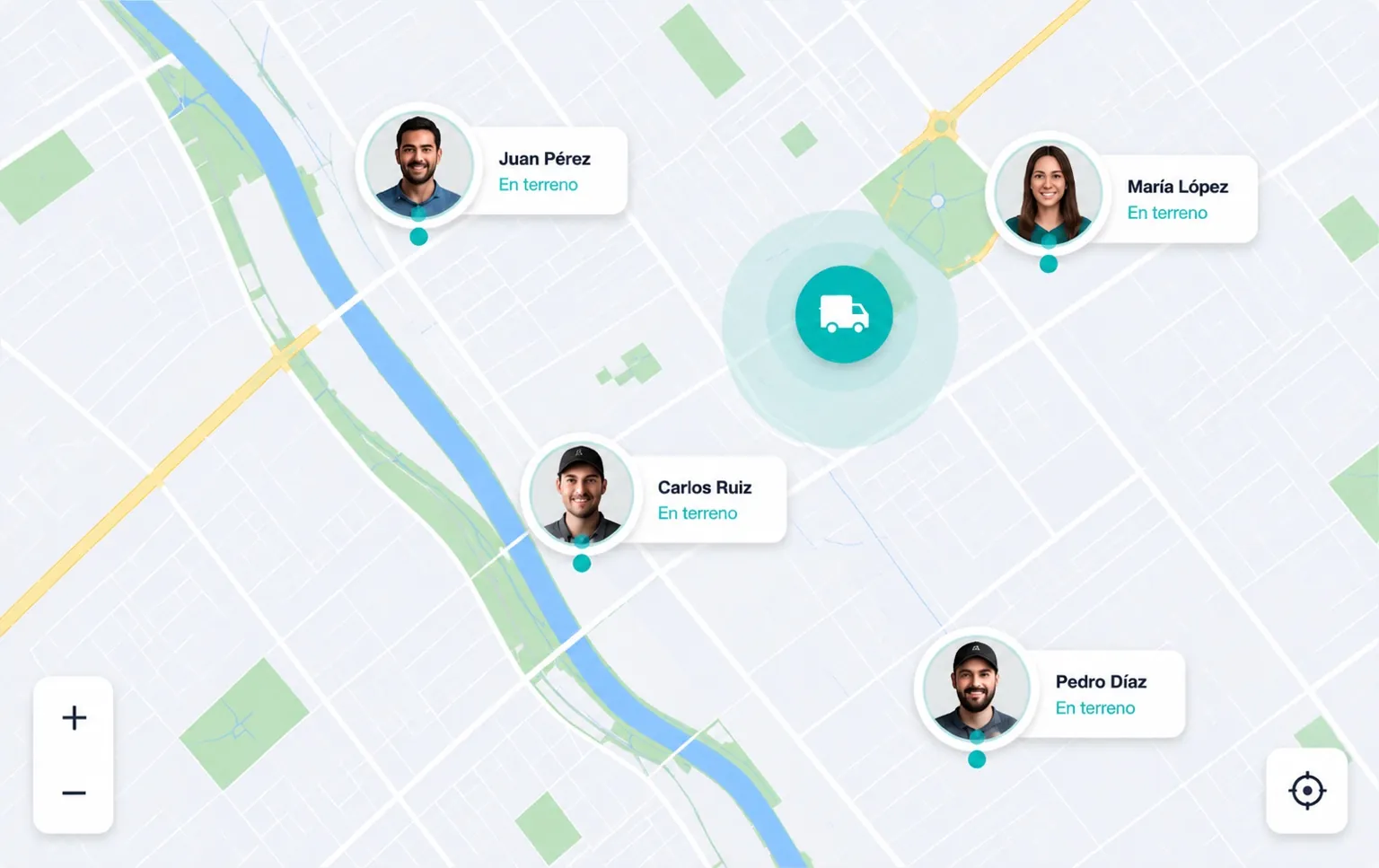 Vista previa del seguimiento GPS de técnicos en terreno en OTapp